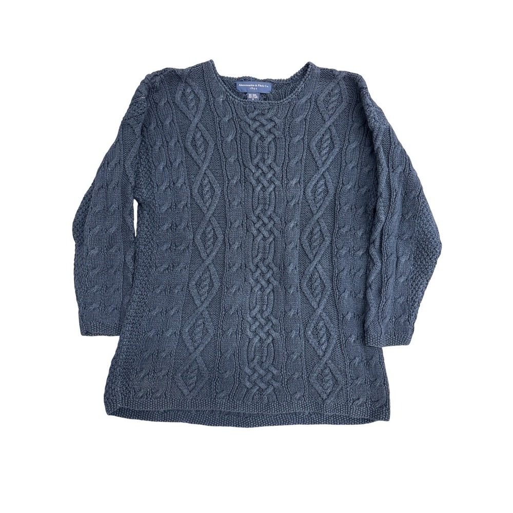 Abercrombie & Fitch Womens Navy Blue Cable Knit Ramie Cotton Sweater Size M